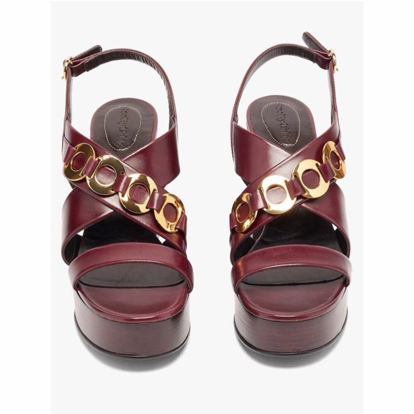 See By Chloe Shoes - SEE BY CHLOÉ Burgundy Chain-Link Leather Platform
Sandals NWOT 38